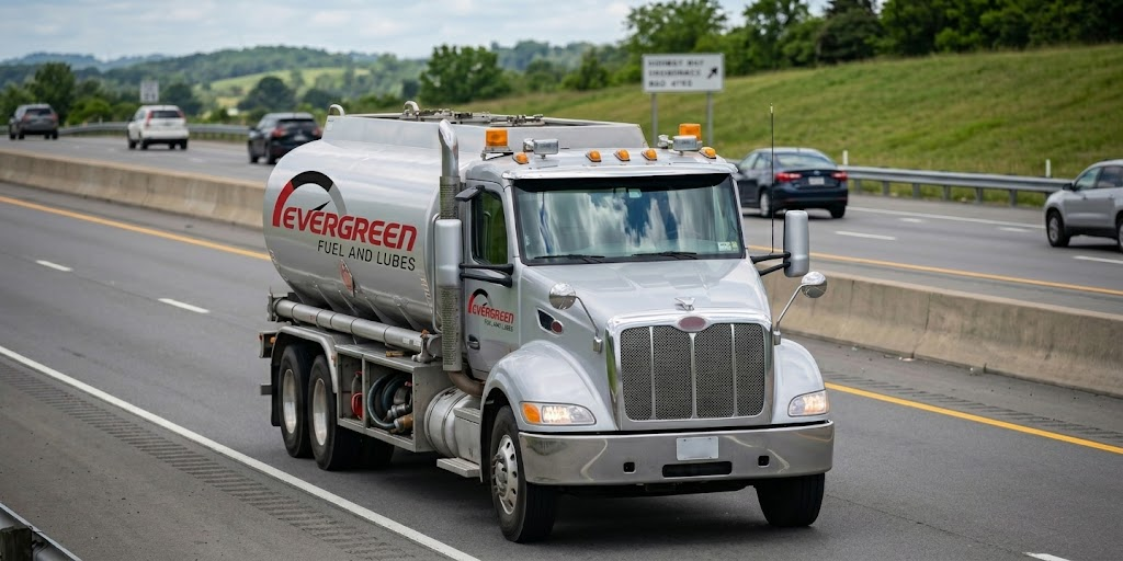 Evergreen Fuel fleet delivering to a Pacific Northwest construction site