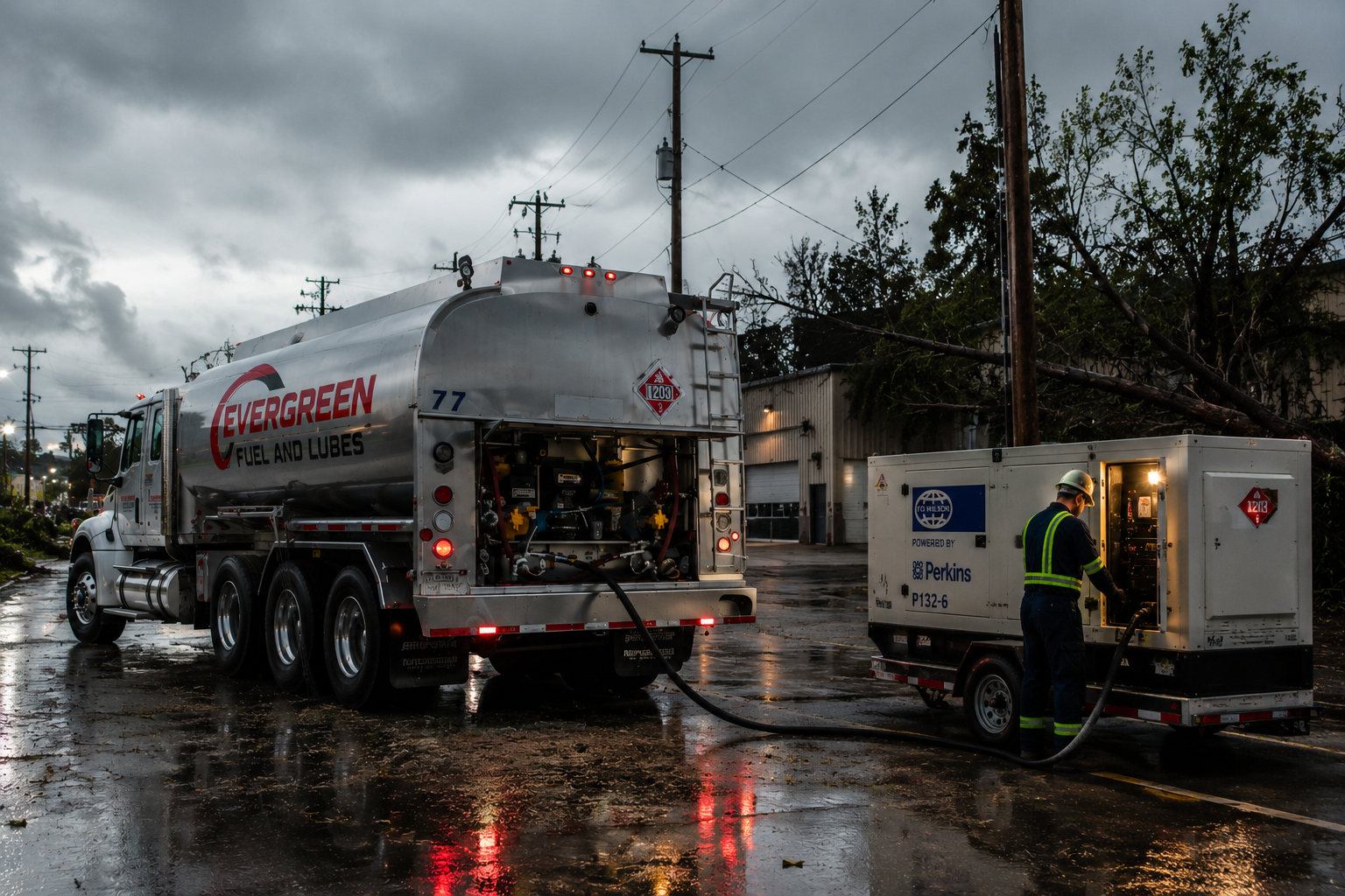 Emergency fuel delivery truck responding in the Pacific Northwest